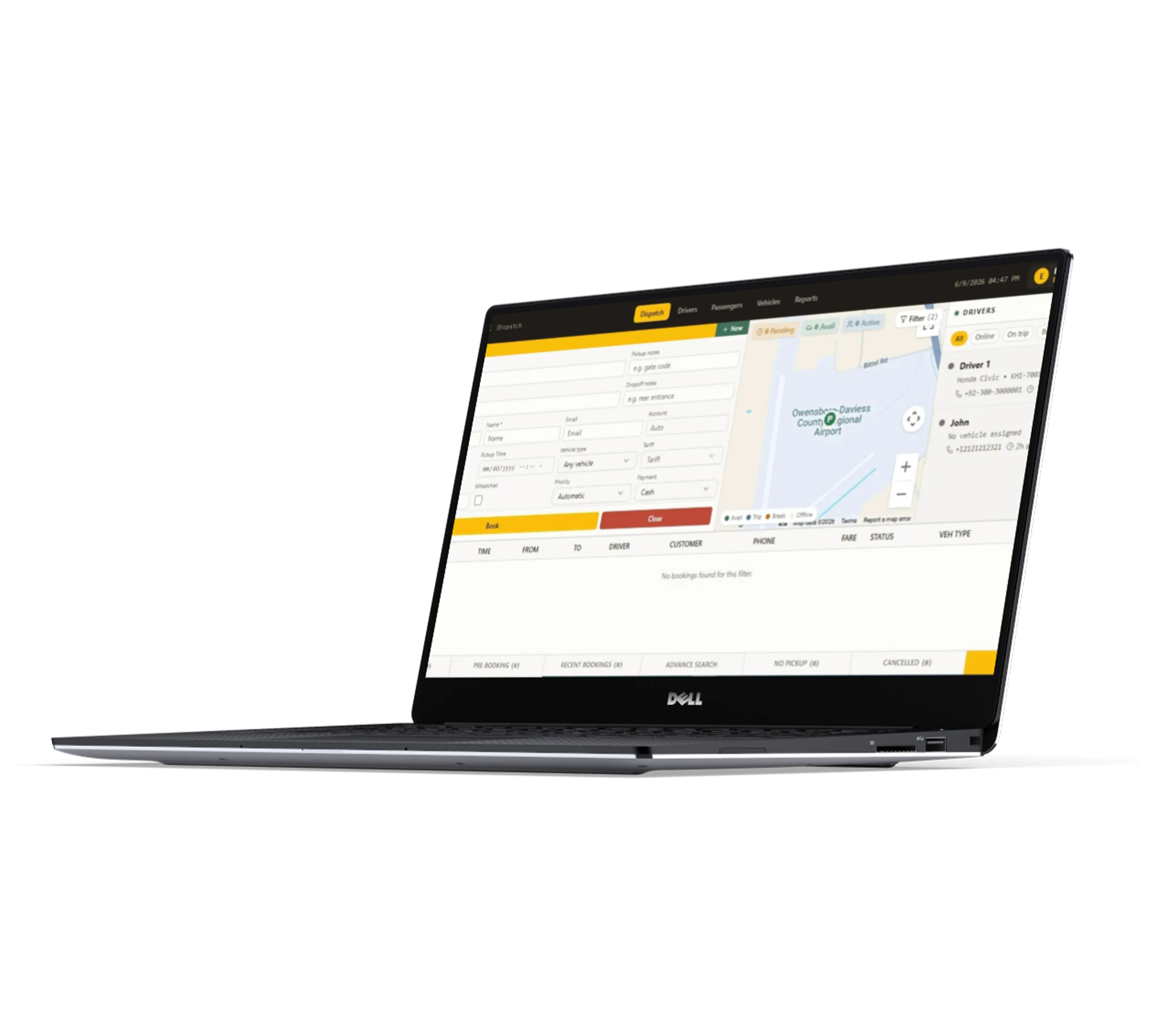 Rydofleet dispatch console showing live fleet bookings